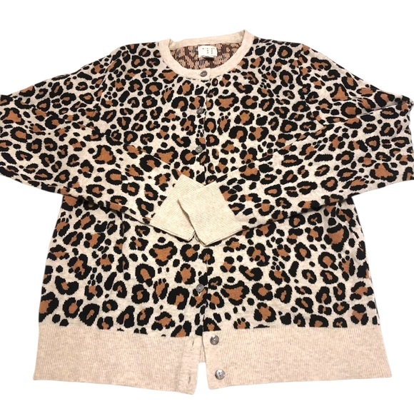 NWOT A NEW DAY 100% Cotton Leopard Cheetah Animal Print Knit Cardigan Sweater - Picture 3 of 16